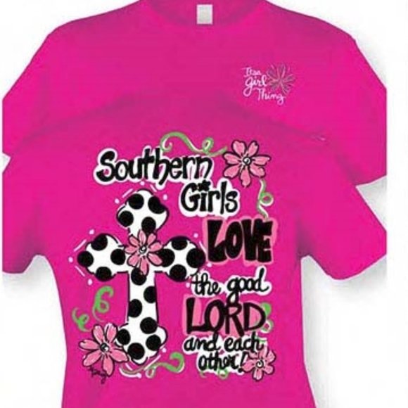 Southern Girls Love the Good Lord....Pink T-Shirt with Cross Graphic - Picture 3 of 3